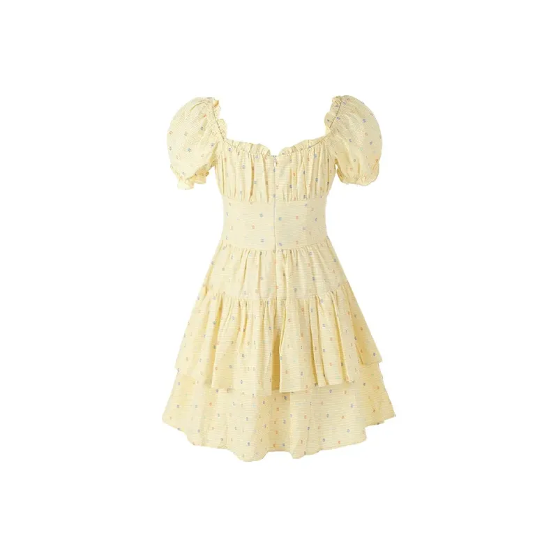 Zukizuki Short Sleeved Dress Women's Yellow-1