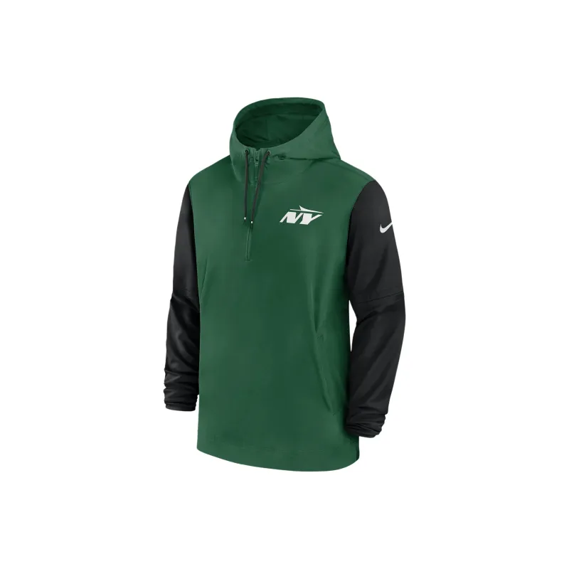 Nike New York Jets Sideline Pre Game Player Men's Nike Nfl 1/2 Zip Hooded Jacket-0