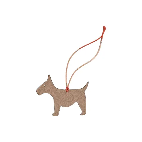 HERMES Calfskin With Silk Bag Charm Bag Merch Unisex Khaki & Red