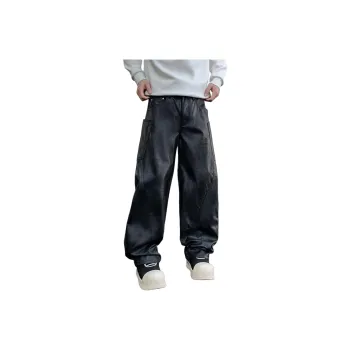 SONGS ALONG Leather Pants Unisex Black