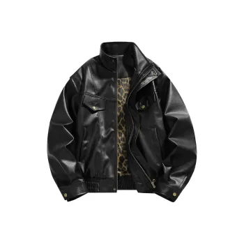 THREEAGAINTHR33 Leather Jacket Unisex Black