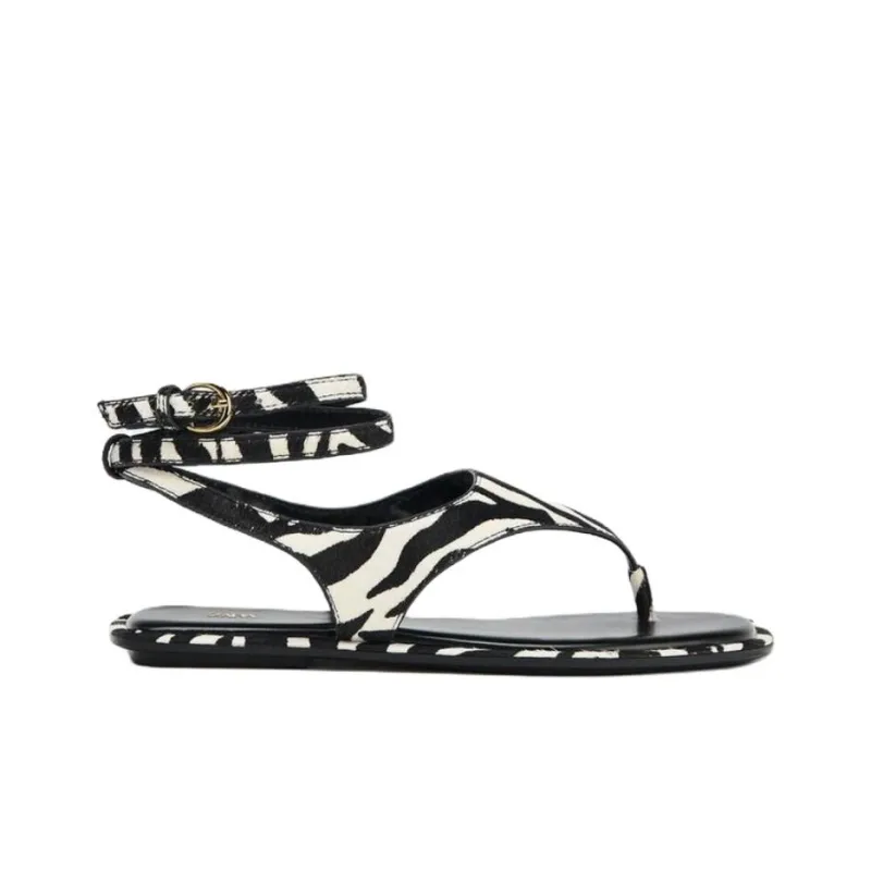ZARA One Strap Sandals 1cm Women's Black White-1