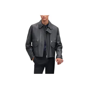 HERMES Leather Jacket Men's Black