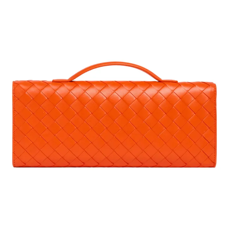 Bottega Veneta Leather Clutch Women's Orange-2