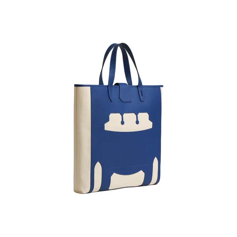HERMES Monsieur B Canvas With Calfskin Canvas Bag, Tote Bag, Shopping Bag, Handbag Large Size Women's Blue-1