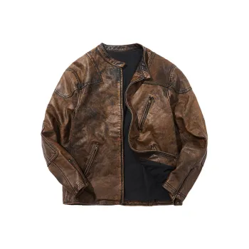 NUCLEAR EXPLOSION Zip Closure Vintage Biker Men's Genuine Leather Plus Size Jacket Men's