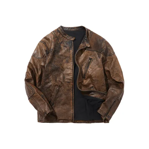 NUCLEAR EXPLOSION Zip Closure Vintage Biker Men's Genuine Leather Plus Size Jacket Men's