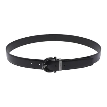 FERRAGAMO Calfskin Leather Belts Men's Black Width 3CM