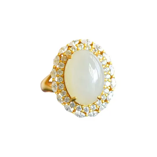 Jade Ink Love Hetian Jade Rings White Jade/Pale Greenish White Jade Women's