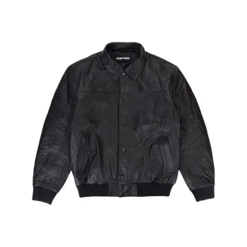 Sp5der Debossed Web Leather Jacket