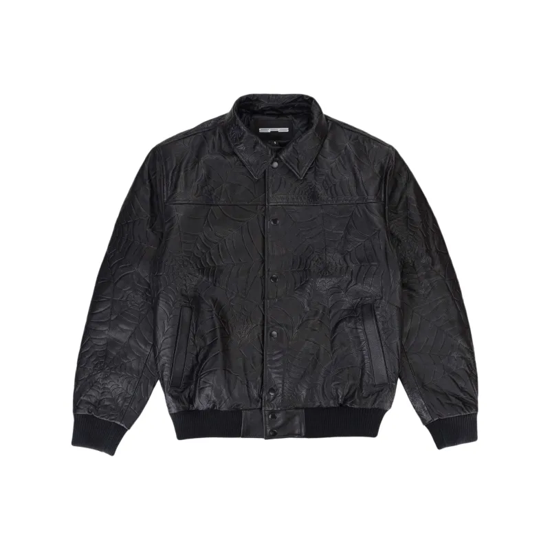 Sp5der Debossed Web Leather Jacket-0