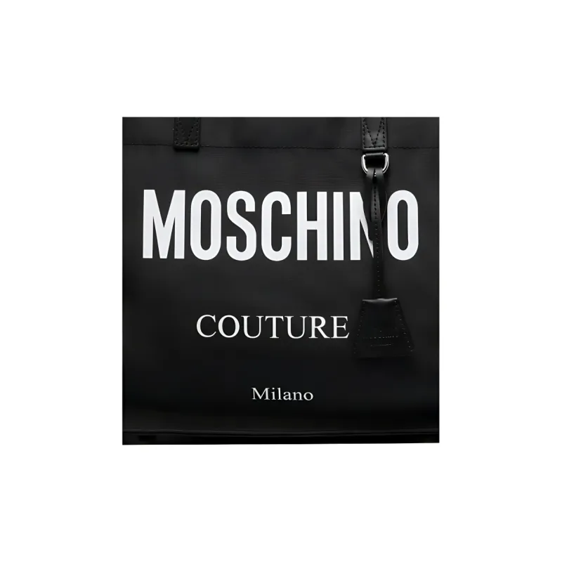 MOSCHINO Calfskin With Canvas Canvas Bag Tote Bag Shopping Bag Handbag Men's Black-4