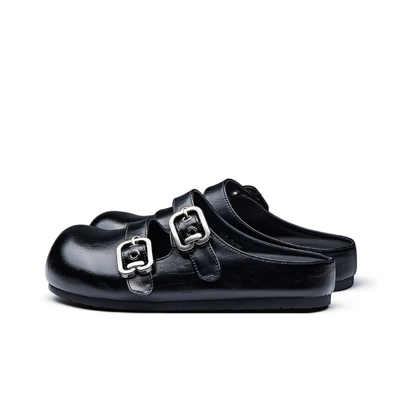 BURGELY Rubber Sole Leather Patchwork Quiet Closed Toe Slippers Women's-2