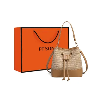 PT'SON Fabric Bucket Bag, Shoulder Bag, Crossbody Bag, Handbag Regular Women's Milk Tea Apricot/Brown
