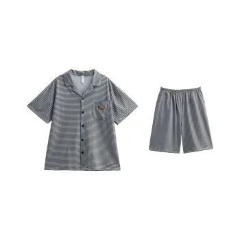 XUANZHITING Pajama Set Men's Striped Gray