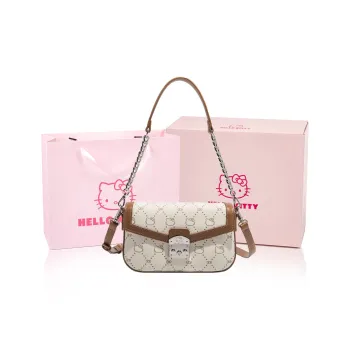MESUCA Sanrio Hello Kitty Series PU Small Square Bag, Shoulder Bag, Crossbody Bag Women's Ecru/Khaki/Coffee