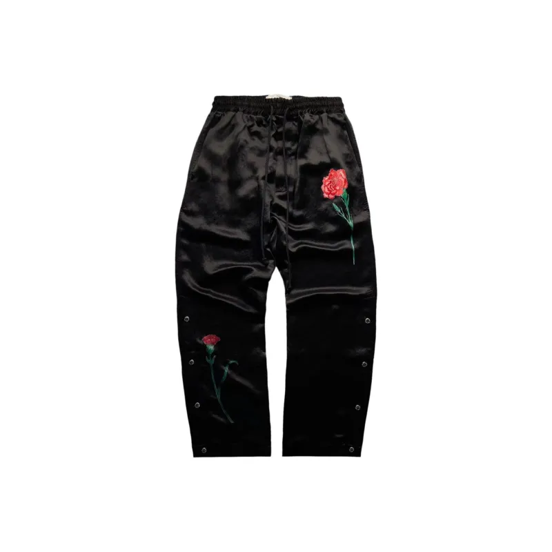SONG FOR THE MUTE Floral appliqué Satin Track Pants-0