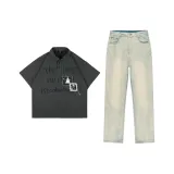 Gray Polo Shirt+Yellow Mud Jeans