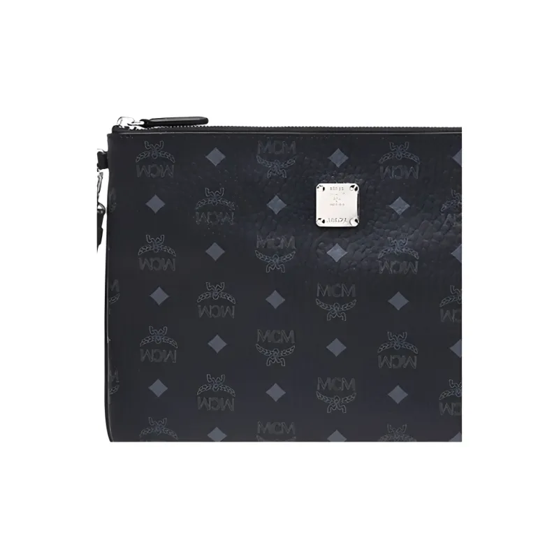 MCM Essential Visetos Origina PVC Wrist Bag Clutch Medium Size Unisex Black-4