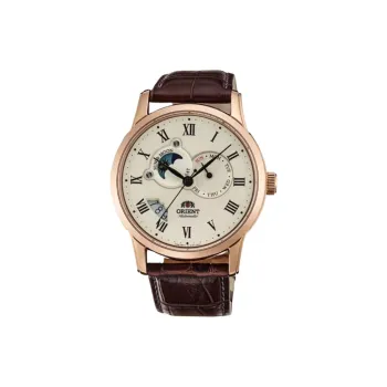 ORIENT Automatic Mechanical Movement Leather Strap Watch 42.5mm Men's Watches Yellow Watch Dial