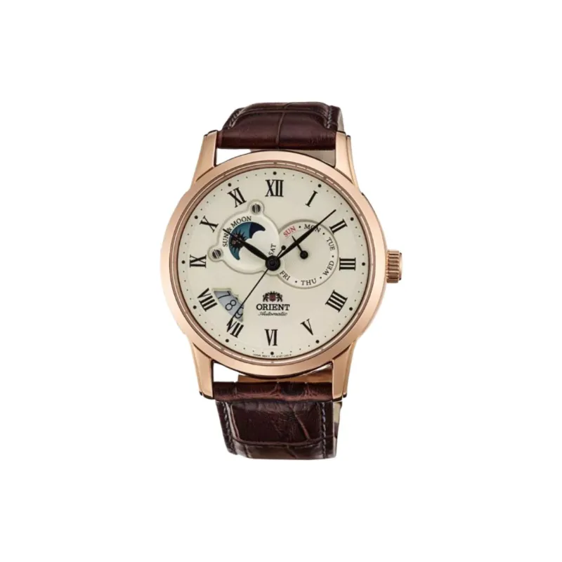 ORIENT Automatic Mechanical Movement Leather Strap Watch 42.5mm Men's Watches Yellow Watch Dial-0