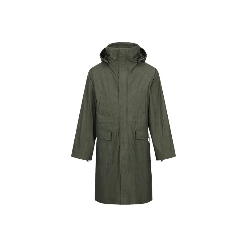 URBAN REVIVO Trench Coat Men's Khaki Green-0