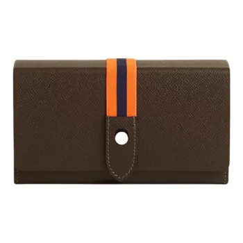 HERMES Calfskin With Crocodile Leather Clutch Women's Umber