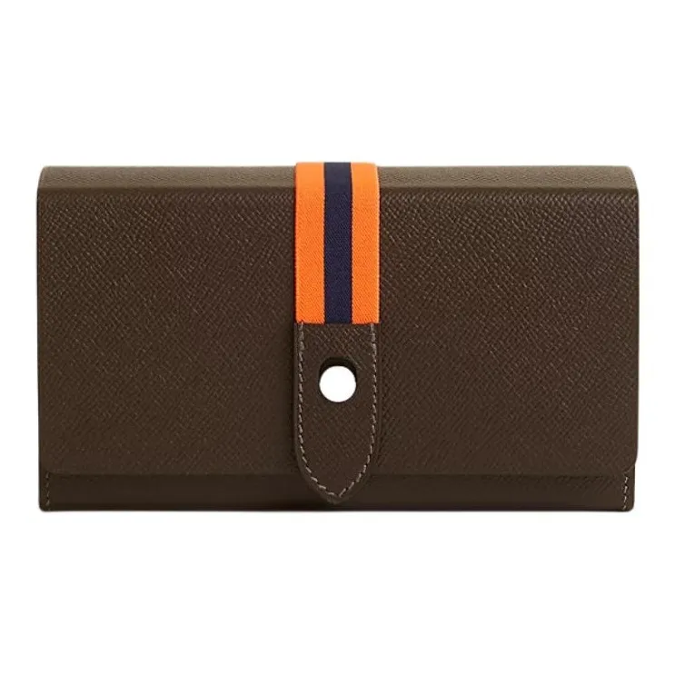 HERMES Calfskin With Crocodile Leather Clutch Women's Umber-0