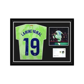 Three For Barcelona Team Jersey EM Certificate, Deluxe Mounting, Outer Frame Approx. 72x98cm Unisex