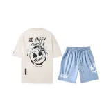 Beige Blue Clothing Set (Top Beige+Pants Blue)