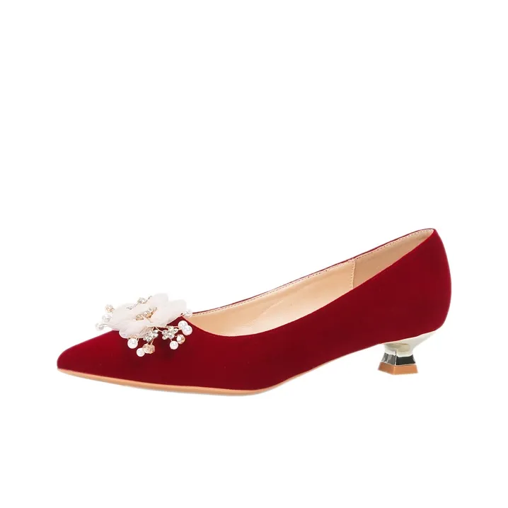 Dunnu Block Heel High Heels 3cm Women's Red-1