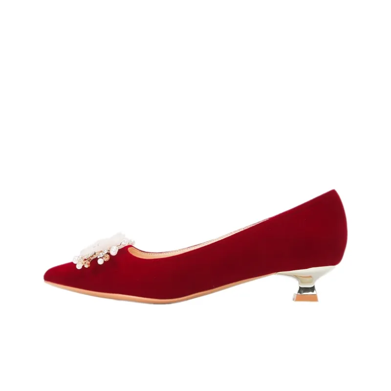 Dunnu Block Heel High Heels 3cm Women's Red-0