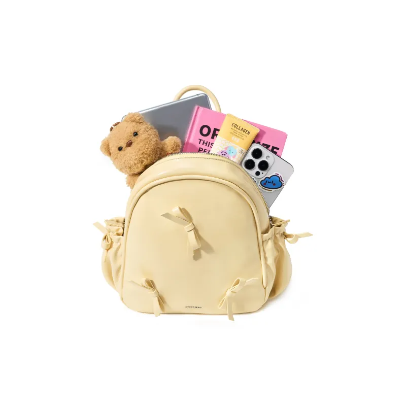 ONE TIME Synthetic Leather Backpack Regular Women's Black/Yellow Cream/Orchid Pink-9
