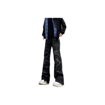 UPXIW Jeans Unisex Stamped Washed Black