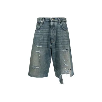 RHUDE Paint splatter Logo plaque Denim Shorts