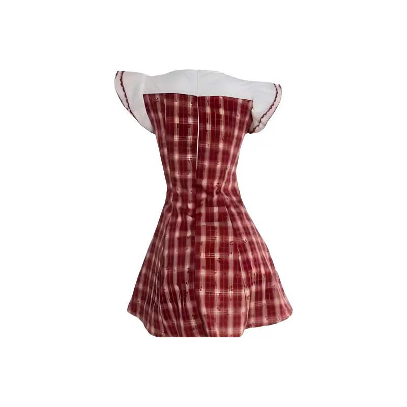 KKX Short Sleeved Dress Women's Red Plaid-1