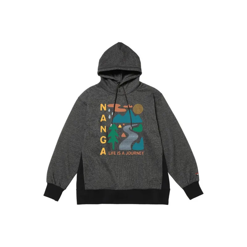 NANGA Ferre Yarn LIFE IS A JOURNEY NATURE ELEMENTS SWEAT HOODIE Sweatshirt Unisex Black-0