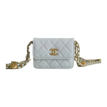 CHANEL Grain Embossed Shiny Calfskin Coin Purse, Handheld Bag, Shoulder Bag, Crossbody Bag Mini Women's White