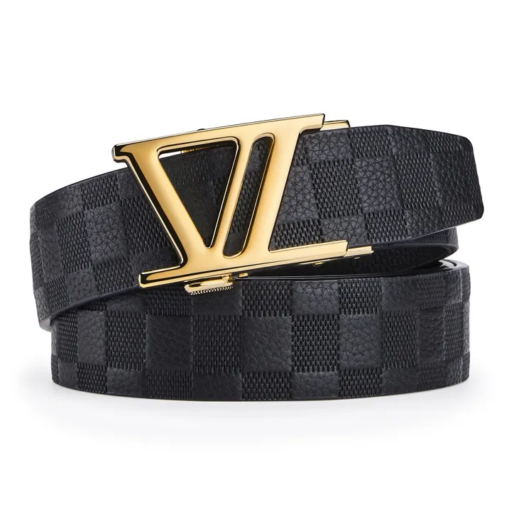 Jeccieziio Top Grain Cow Leather Belt Men's Gunmetal, Gold, Silver Width 3.5CM-7