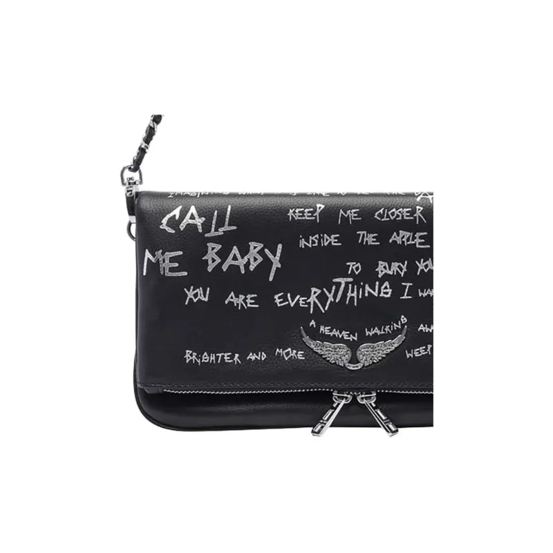 Zadig & Voltaire Graffiti Printed Fold Over Shoulder Bag-4