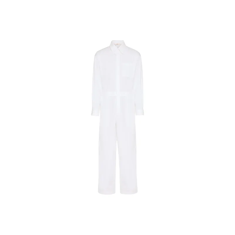 Valentino Combinaison En Popeline De Coton Avec Broderie Florale Jumpsuit Men's White-0