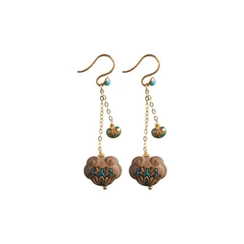 Guo Lu Sandalwood Wooden Earrings Women's