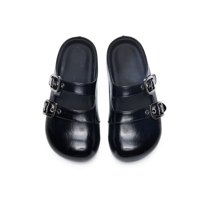 BURGELY Rubber Sole Leather Patchwork Quiet Closed Toe Slippers Women's-3