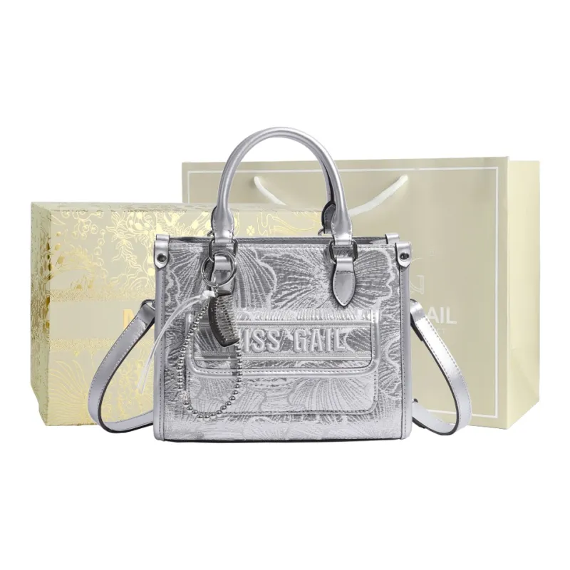 MISS GAIL Synthetic Leather Shoulder Bag, Crossbody Bag, Handbag Regular Women's Floral Silver-4