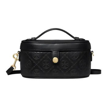 TORY BURCH T Monogram Cow Split Leather One Shoulder Crossbody Portable Makeup Bag Women's Black