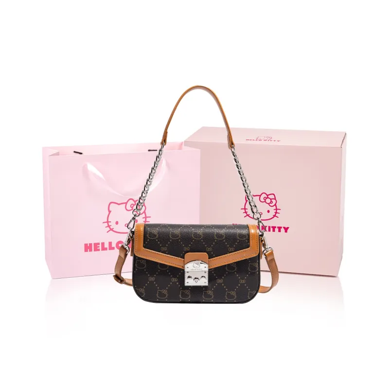 MESUCA Sanrio Hello Kitty Series PU Small Square Bag, Shoulder Bag, Crossbody Bag Women's Ecru/Khaki/Coffee-6