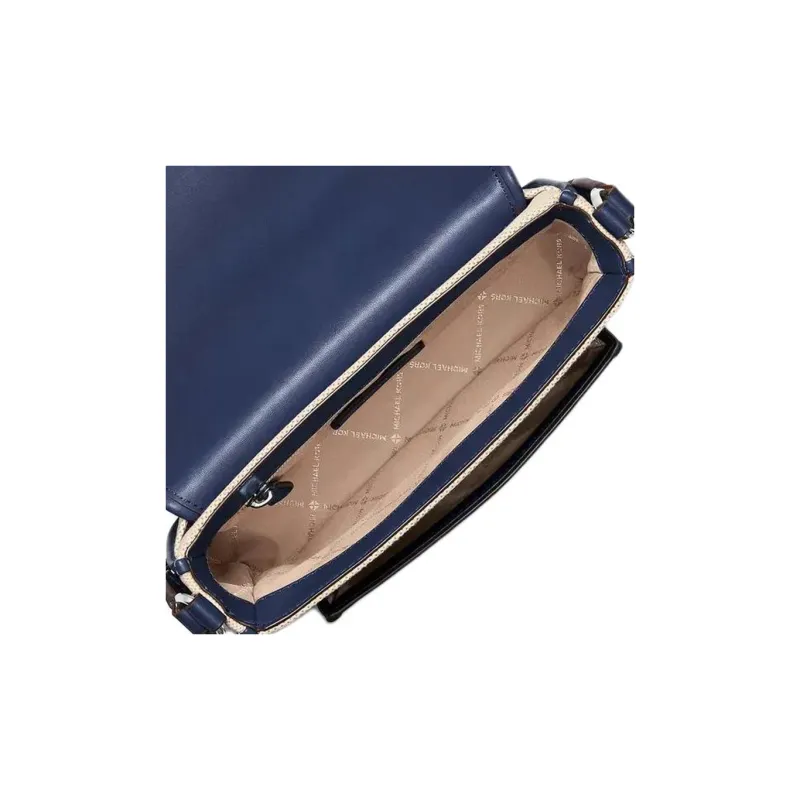 MICHAEL KORS Bradshaw Fabric Crossbody Bag, Shoulder Bag Medium Size Women's Beige & Marine Blue-4