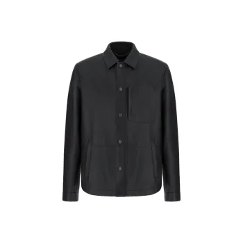 CANALI Leather Jacket Men's Blue