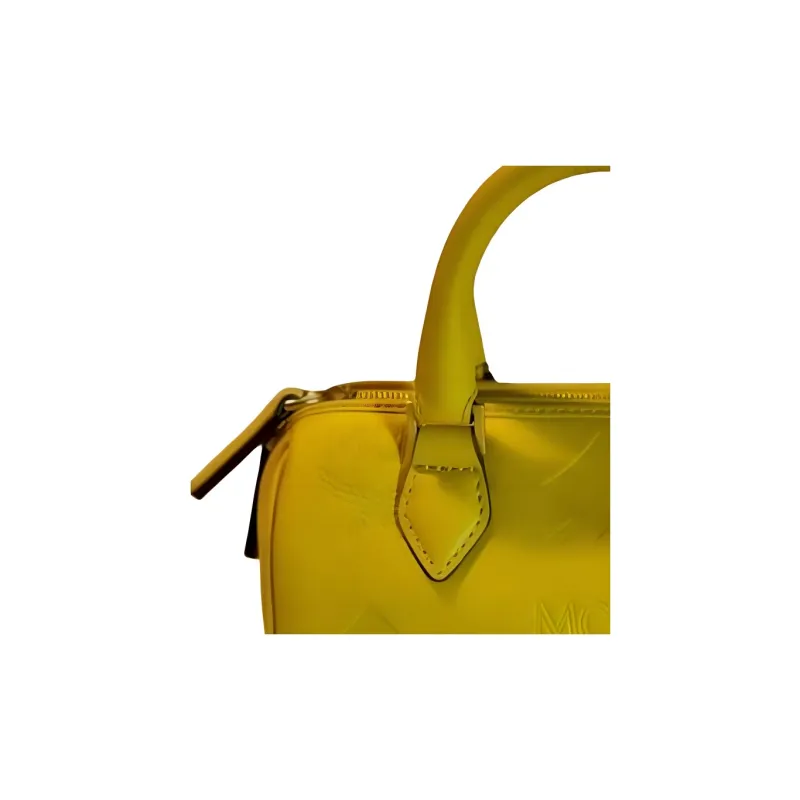 MCM Cow Leather Boston Bag, Shoulder Bag, Crossbody Bag, Handbag Small Size Women's Yellow-2