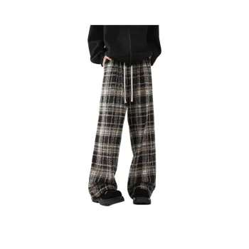 Luosamen Casual Pants Unisex Tie Dye Black Plaid